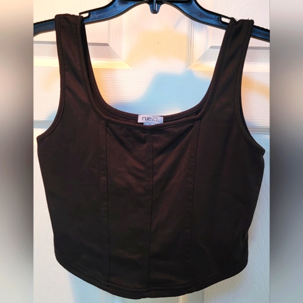 Rue21 Black Fitted Crop Bustier Tank Top